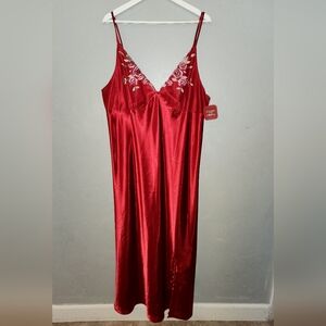 Vintage NOS 1980s Red Satin V-Neck Maxi Slip Dress by Gilligan O'Malley